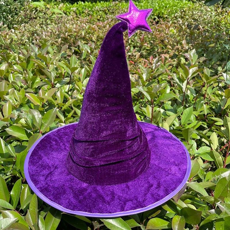 Elegant Witch Hat Soft And Nonwoven Fabric Folded Design Wizard Hat For Halloween Costumes Parties Hats 2pcs