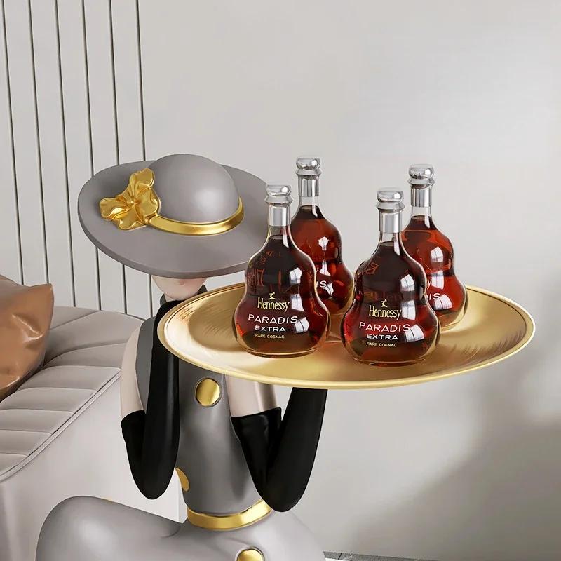 Nordic home decoration girl sculpture art abstract figure statue large floor tray living room porch accessories