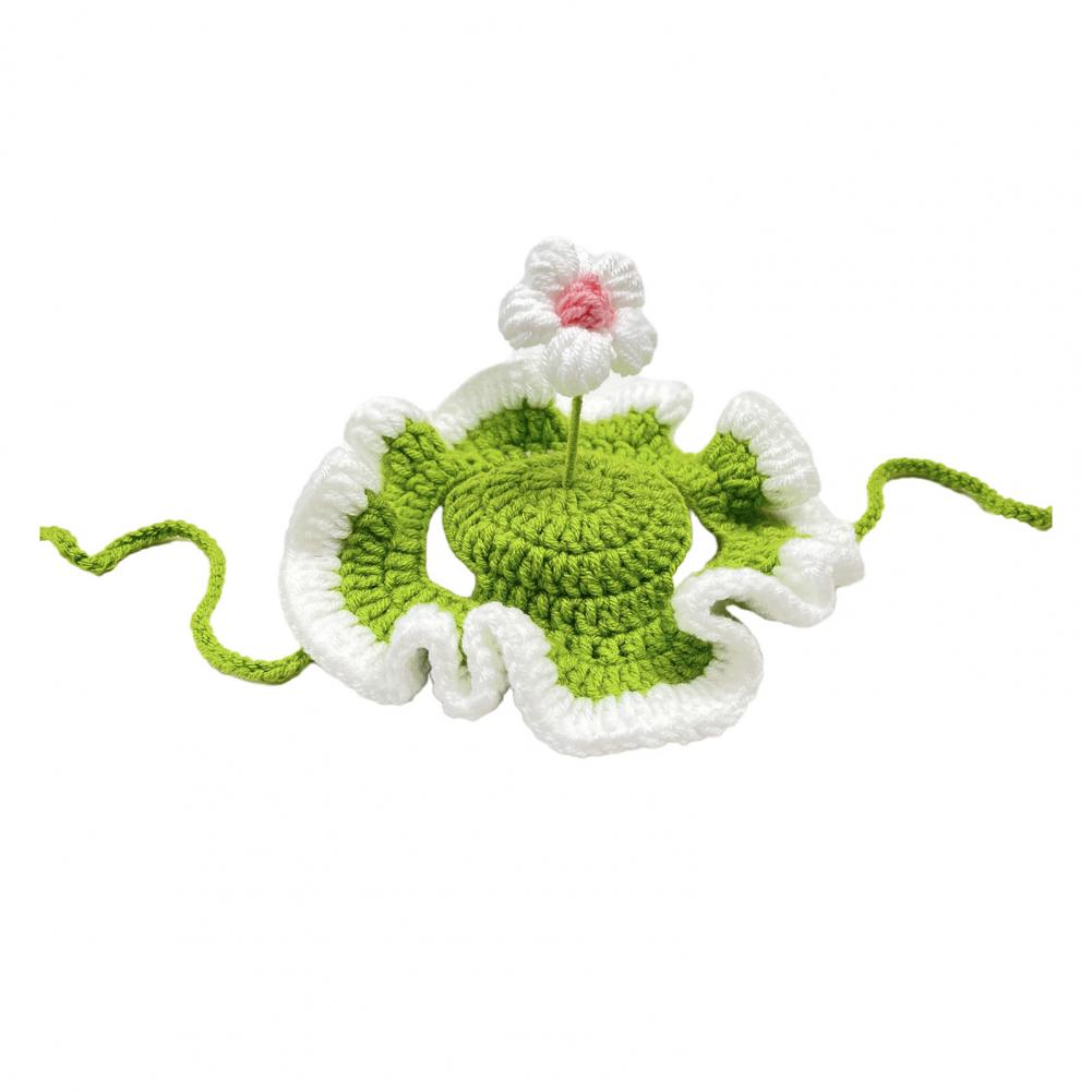 Crochet Cat Hat Adjustable Pet Hat Handmade Crochet Flower Cat Hat Scalloped Pet with Flower Ear Holes Cute Party for Small