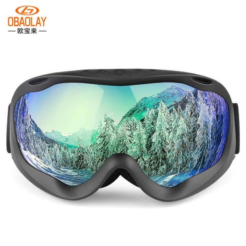 Premium Double-Lens Ski Goggles With Anti-Fog Anti-Wind Spherical Lens Adult Snowboarding Alpine Skiing Black Frame - True Green Lens
