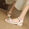 Summer women's flat-soled sandals Korean version of the new one-word sandals with rubber soft sole buckle large size shoes solid color round head