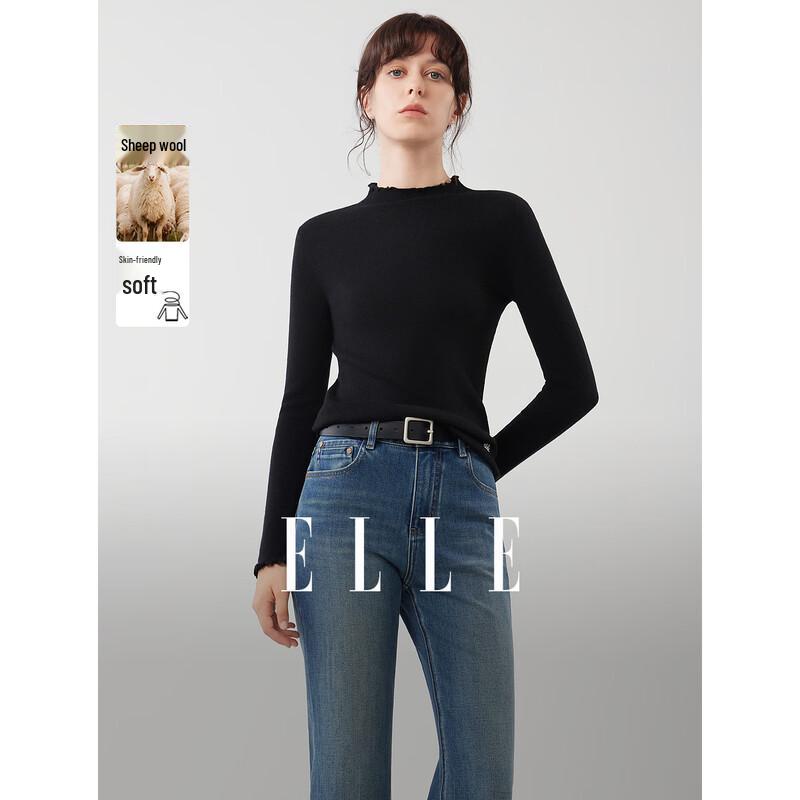 ELLE Women s Ruffle Design Knit Sweater L