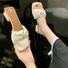 2024 Summer New Solid Color Pleated Women's Korean Edition Simple Sandals Fashion Square Toe Open Toe Square Heel Slippers