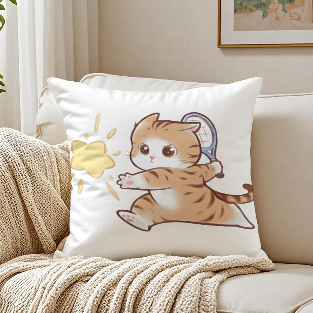 Cute Cat Athlete Childlike Heart Cushion Cover Pillowcase Antidustmite living Room Sofa Decor Cushion Room