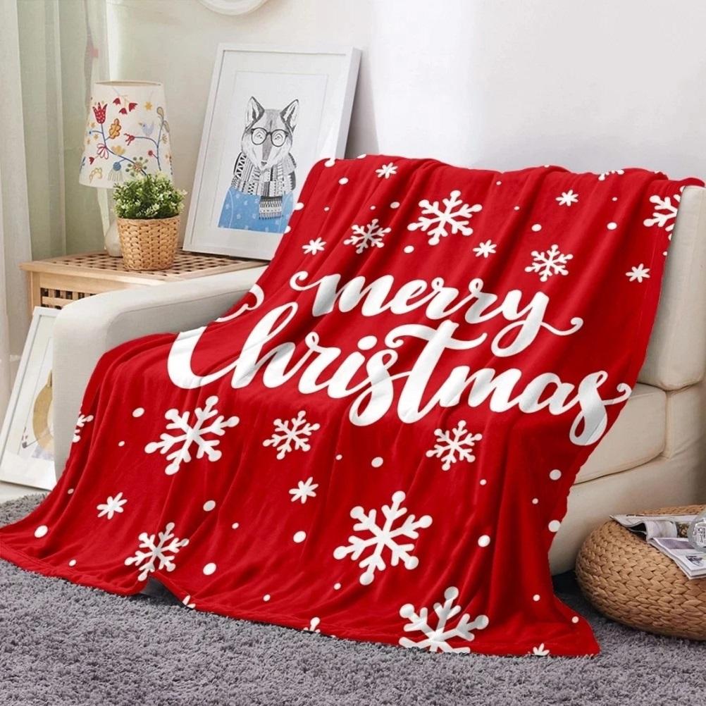 Merry Christmas Flannel Blanket Snowflake Print Soft Warm Plush Throw Blanket Home Decor New Year