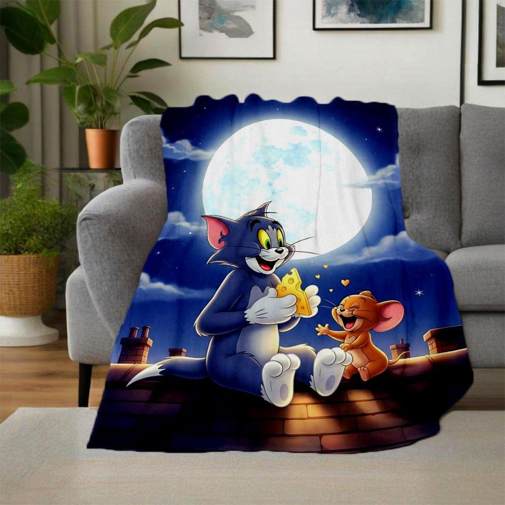 """Tom & Jerry Mondschein-Abenteuer Wandkunst Druck"Decke Flanell-Kuscheldecke für Sofa, Bett, Reisen, Camping, Büro"""
