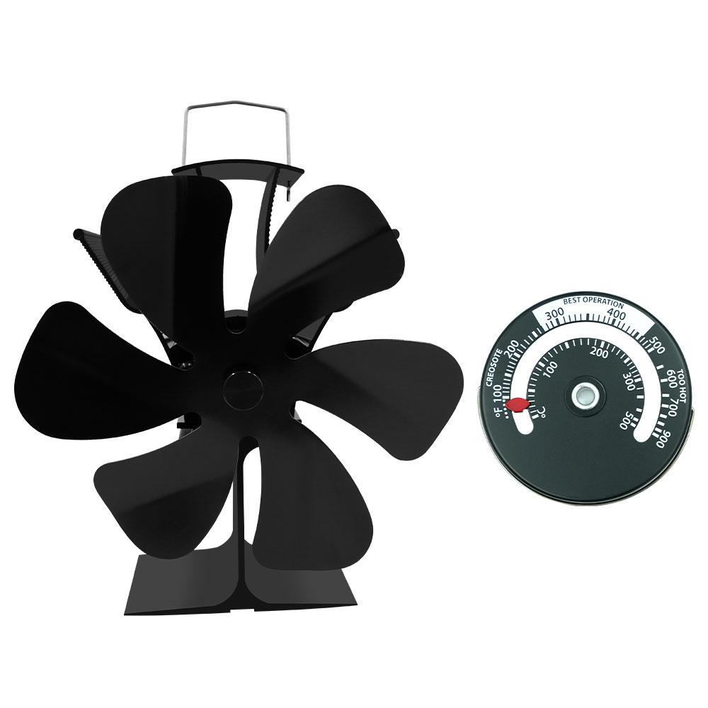 New 6 Blades Heat Powered Stove Fan Eco Quiet Black Log Wood Burner Fireplace Fan Winter Warmer Home Efficient Heat Distribution