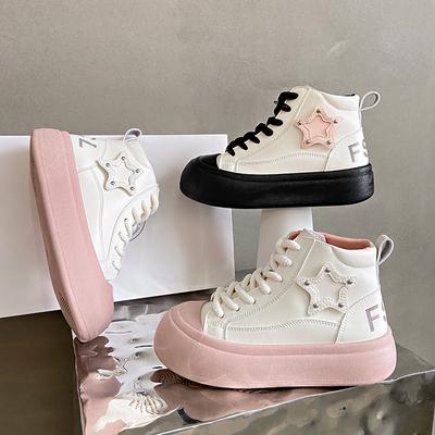 Automne Nouvelles Chaussures de Skate Montantes à Semelle Épaisse à Grosse Tête pour Femmes Ins Tendance Polyvalentes Design de Niche Sensation Chaussures Blanches