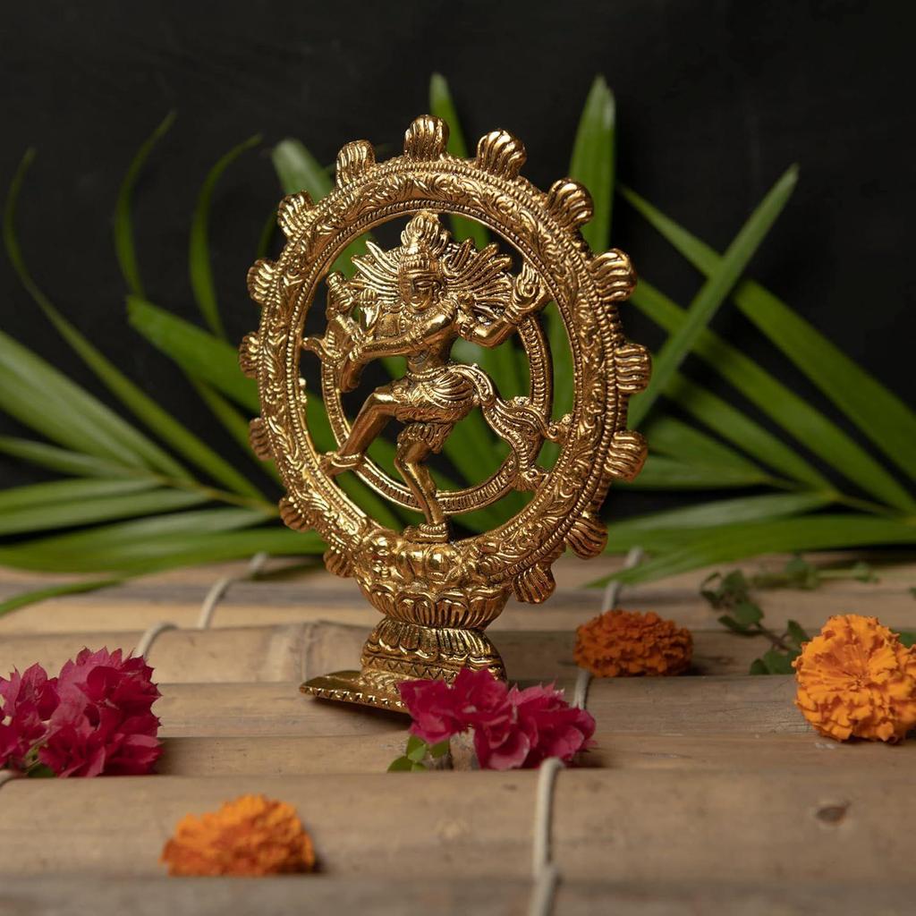 Latest Lord Nataraja Dancing Shiva Statue Sculpted In Great Detail In Ivory Antique Golden Finish - Hindu God Statue | Home Decor | Mandir | Gift