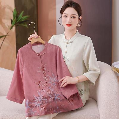 Mom's 2026 Summer Chiffon Top: Elegant Chinese-Style Shirt for Middle-Aged Women