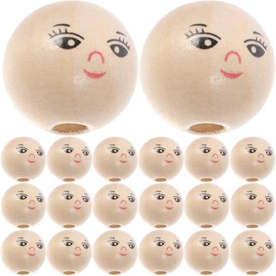 Wood Smile Beads 50pcs 14MM Wooden Round Beads Smile Face Ball Wood Beads Spacer Beads with Hole for DIY Jewelry Bracelet Necklace Craft Making
