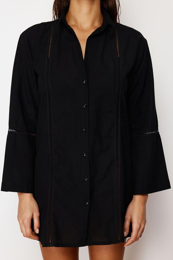 Women's Fashion New Shirt Black Woven Stripe Accessory 100% Cotton Shirt