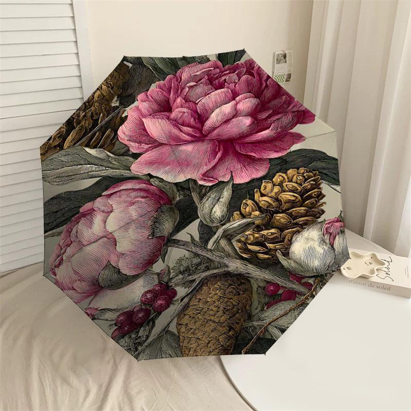 

1PC Floral Pinecone Umbrella-8-Rib Reinforced, Automatic Open, Lightweight & Durable, Fashion Accessory for Outdoor-D308