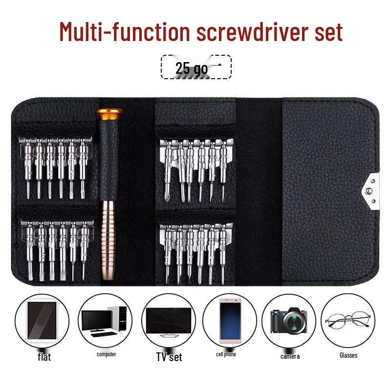 25-in-1 Portable Combination Screwdriver Set with Leather Pouch for Mobile Phone and Computer Repair