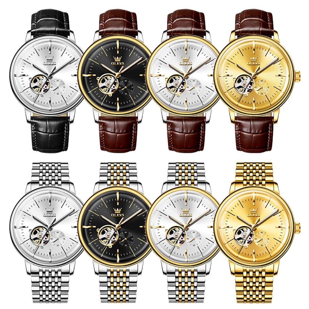 OLEVS 6708 Fashion Men's Watches Leather Strap Original Brand Self-winding Automatic Mechanical Wristwatch for Man Waterproof