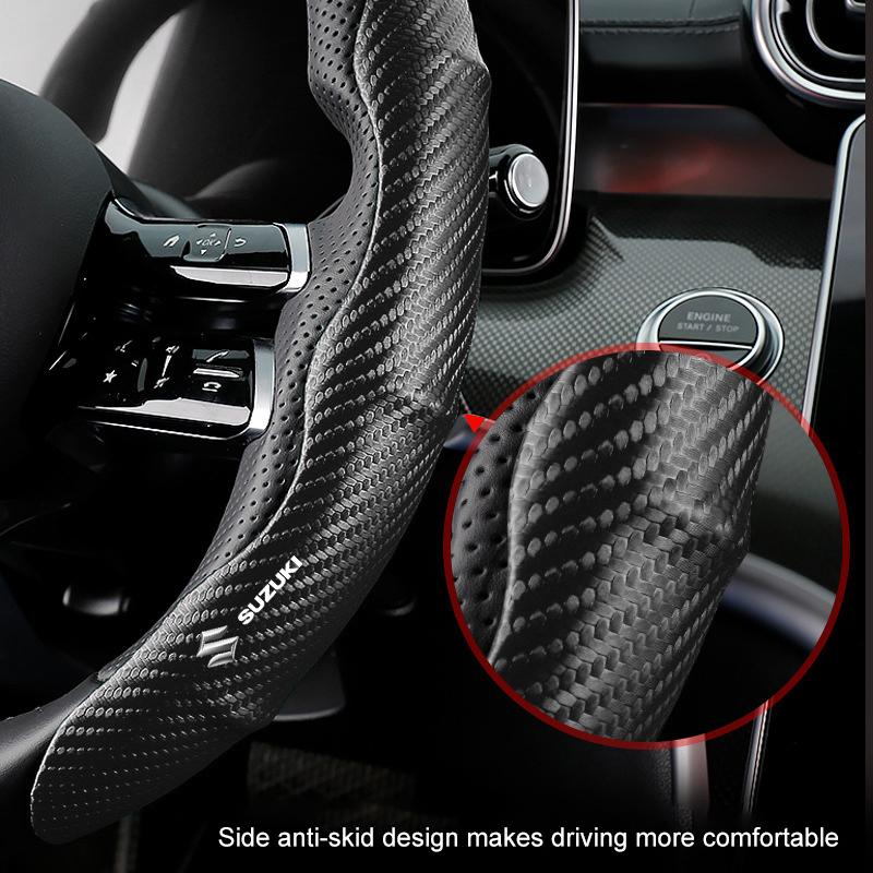 Non-Slip Universal Carbon Fiber Car Steering Wheel Cover for Suzuki Jimny Samurai S-Cross SX4 GW250 Swift XL-7 ALTO IGNIS Accessories