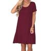 European And American New Round Neck Solid Color Casual Pocket Short Sleeve Big Pendulum Dress Women'S Clothing