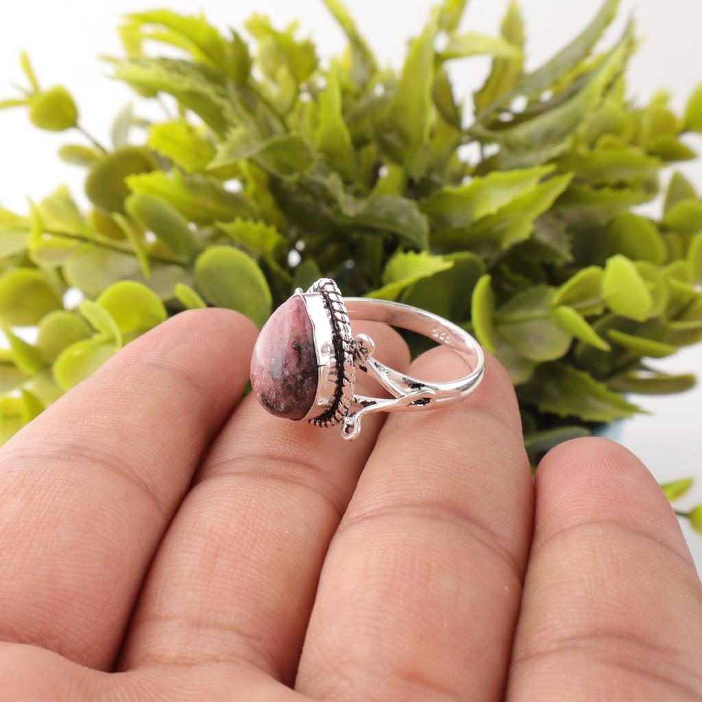Black Rhodonite Gemstone 925 Sterling Silver Jewelry Handcrafted Statement Ring RR-57-28