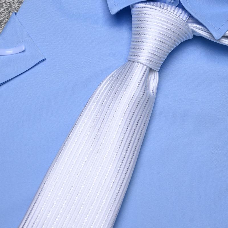Premium 7cm Striped Reflective Dark Blue & White Wedding Groomsman Tie - Japanese Style белый