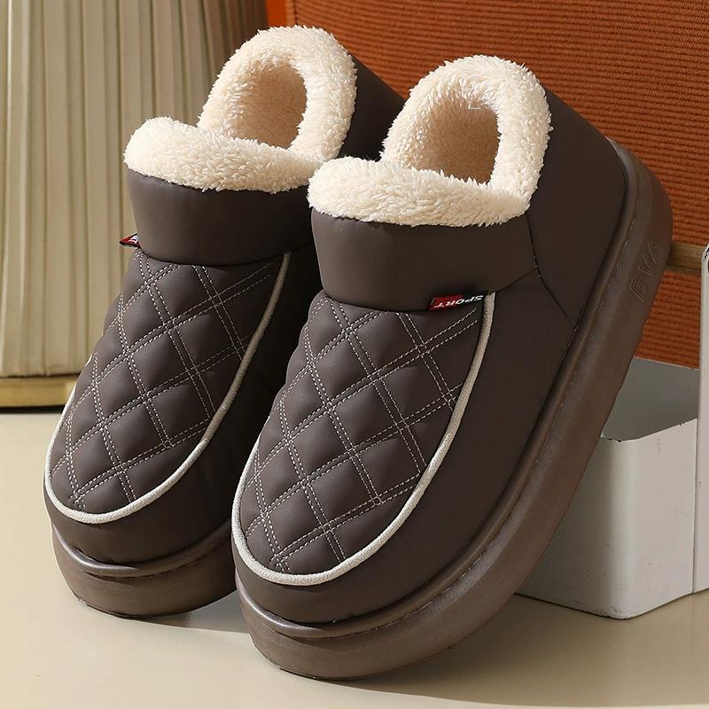 Autumn Winter Warm Snow Boots for Women Plush and Thick Insulation for Warm Home Cotton Shoes Waterproof and Anti Slip Solid Color Cotton Slippers