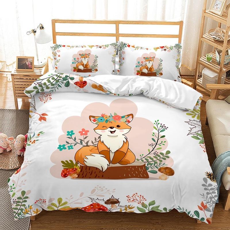 3D Cartoon Fox Pattern Bedding Set Home Decoration Duvet Bedding Gift for Children and Teenagers