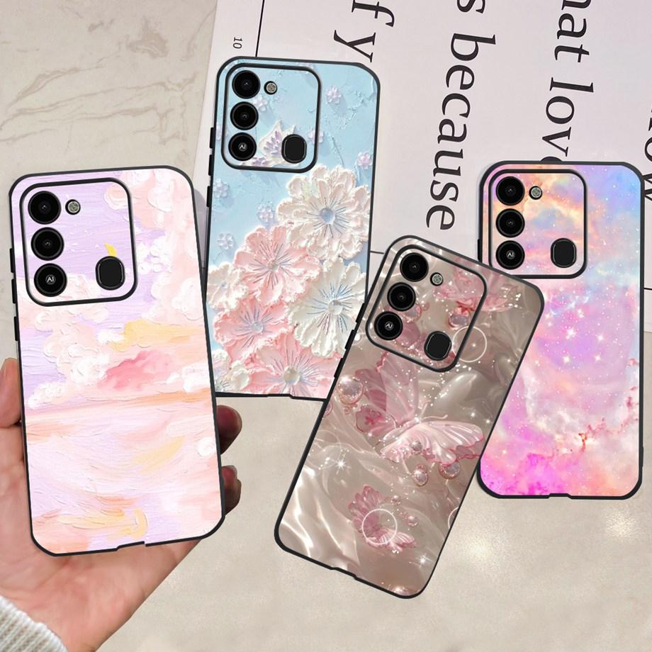 For Tecno Spark 8C 2022 Back Case Soft Silicone Bumper Flower Butterfly Print Phone Coque Capa For Tecno KG5k, KG5j, KG5n Cover