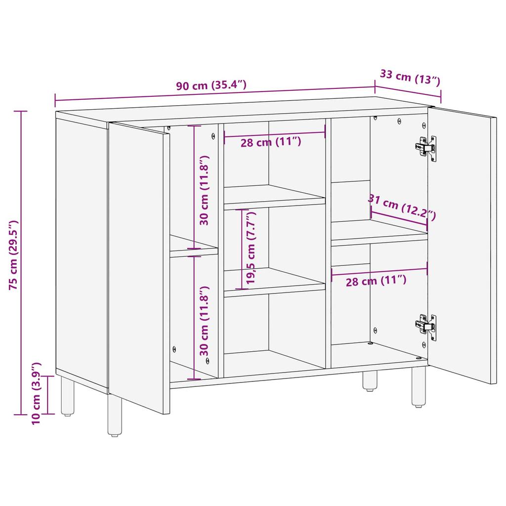 Sideboard with Shelf White Washed Surface 90 X 33 X 75 Cm
