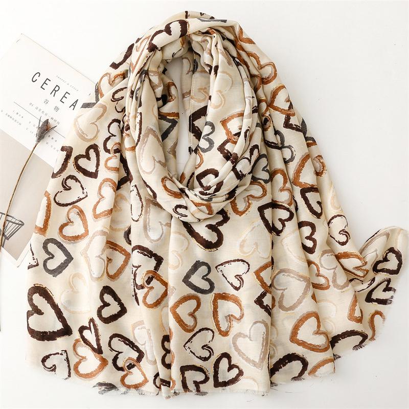 

90*180cm Luxury Loving Heart Designer Print Women Long Scarf Ventila Cotton Linen Shawl Lady Tassel Muslim Hijab Wrap 90x180cm