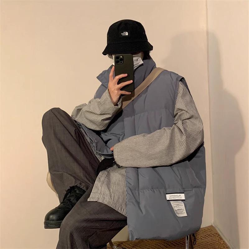 Men's Retro Hip Hop Cotton Down Vest - Warm Autumn/Winter American Style Jacket