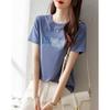 Demana Women's Rose Print Short Sleeve Knit T-Shirt