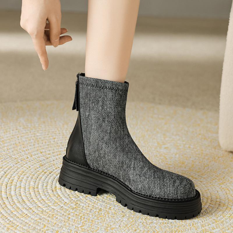 Moda Europeia e Americana Moda Botas Curtas Novas Outono 2024 Botas Curtas de Solado Grosso e Cano Alto Plataforma Mujer Zapatos De Mujer