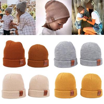 Autumn and Winter Adult Children's Woolen Set Scalp Standard Solid Color Warm Knitted Hat