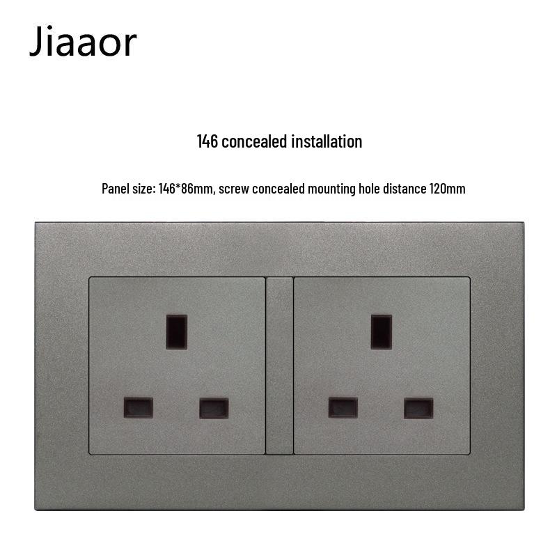 Grey British Standard Double Gang Switch Socket with USB & Type C - Hong Kong/Macau Compatible, Concealed 86 Type