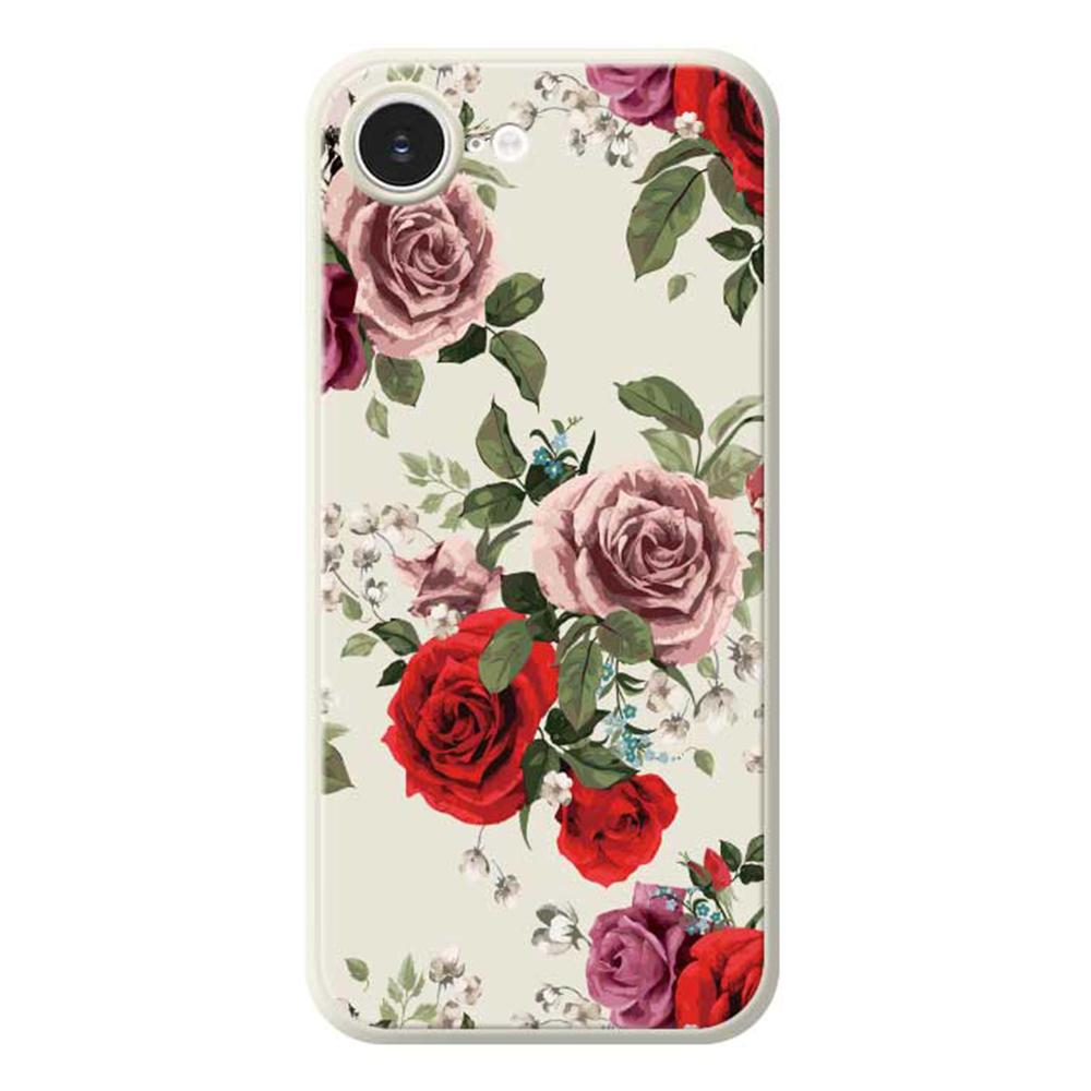 For iPhone 16e Case Red and Pink Flowers Pattern Printing Straight Edge TPU Phone Back Cover