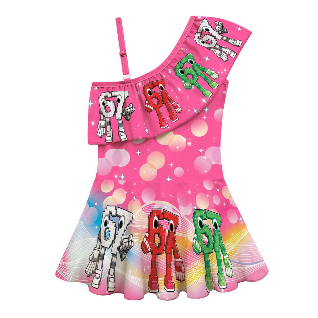 

20763 Kids Girls Steal a Brainrot 67 Print One-piece Swimsuit Swimwear 160cm