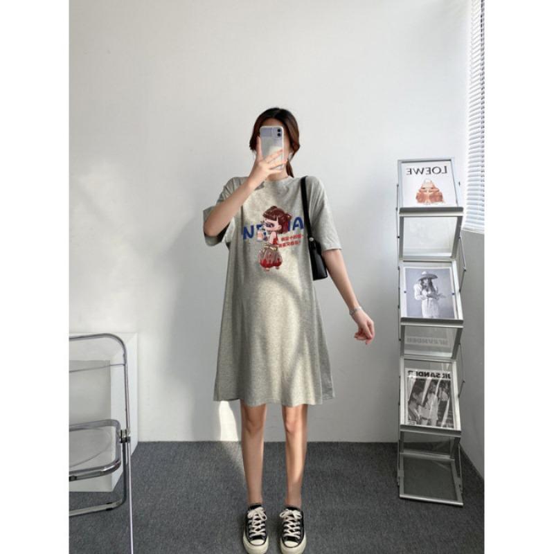 Women's Short Sleeve T-shirt Summer Long T-shirt Dress Cover Buttock Dress