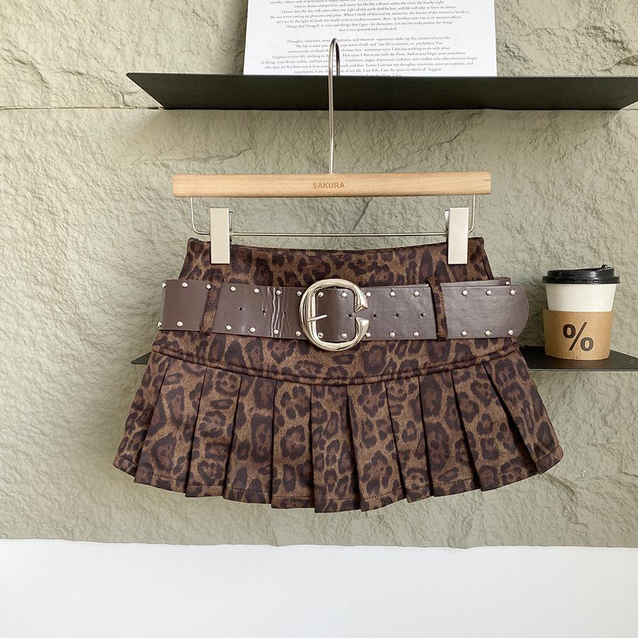 Gonna Mini Slim American Spicy Girl con Stampa Leopardo a Vita Alta per Autunno/Inverno