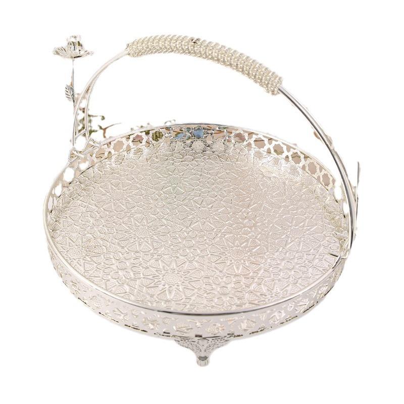 Vintage Round Fruit Tray,Cupcake Stand Decorative Dessert Platter with Handle for Wedding Birthday Party Afternoon Tea Cookies
