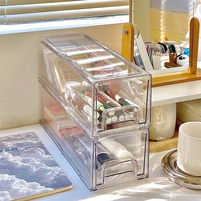 Acrylic Drawer-type Cosmetics Makeup Storage Box Organizer Desktop Storage Transparent Drawer Dustproof Mask Clear Boxes Cabinet