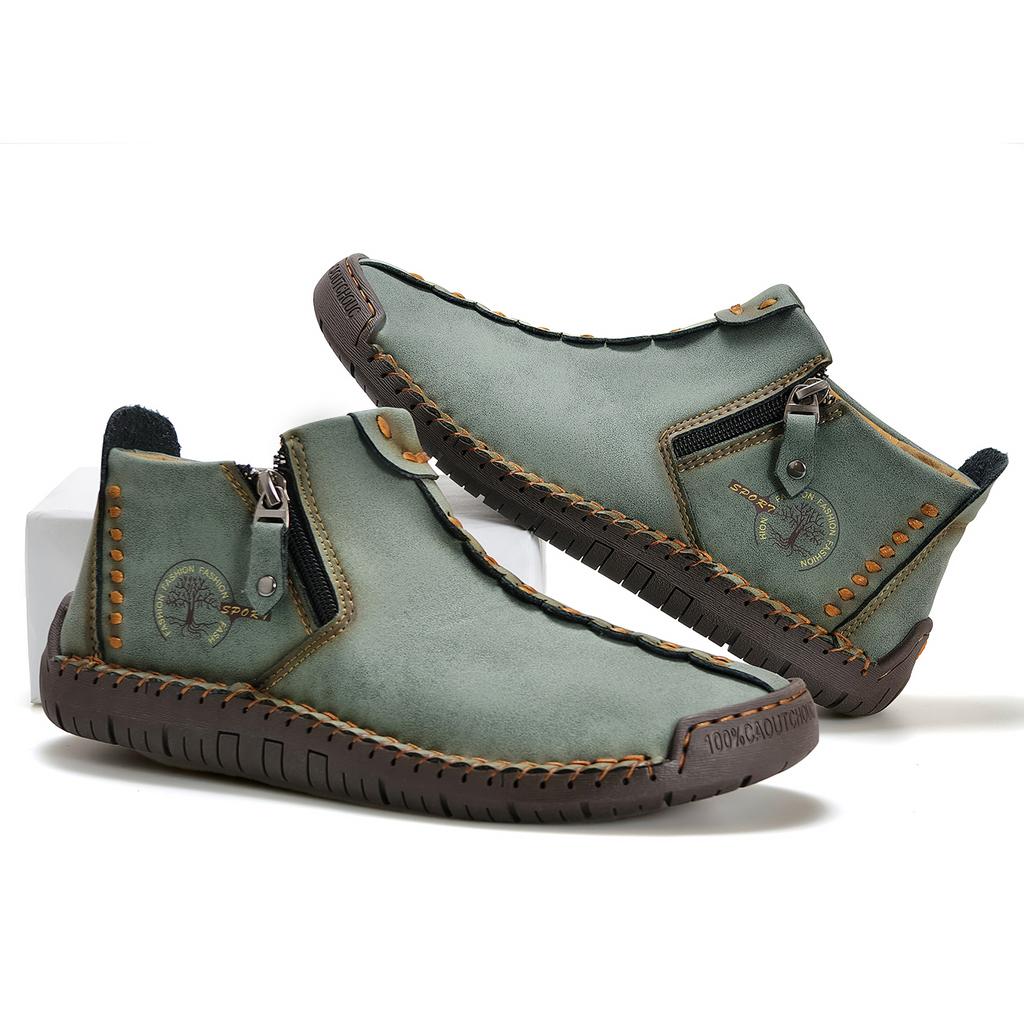 New Classic Handmade Leather Men Shoes Zipper Design Outdoor Sneakers Slip On Casual Shoes Leather Breathable Men Ankle Boots