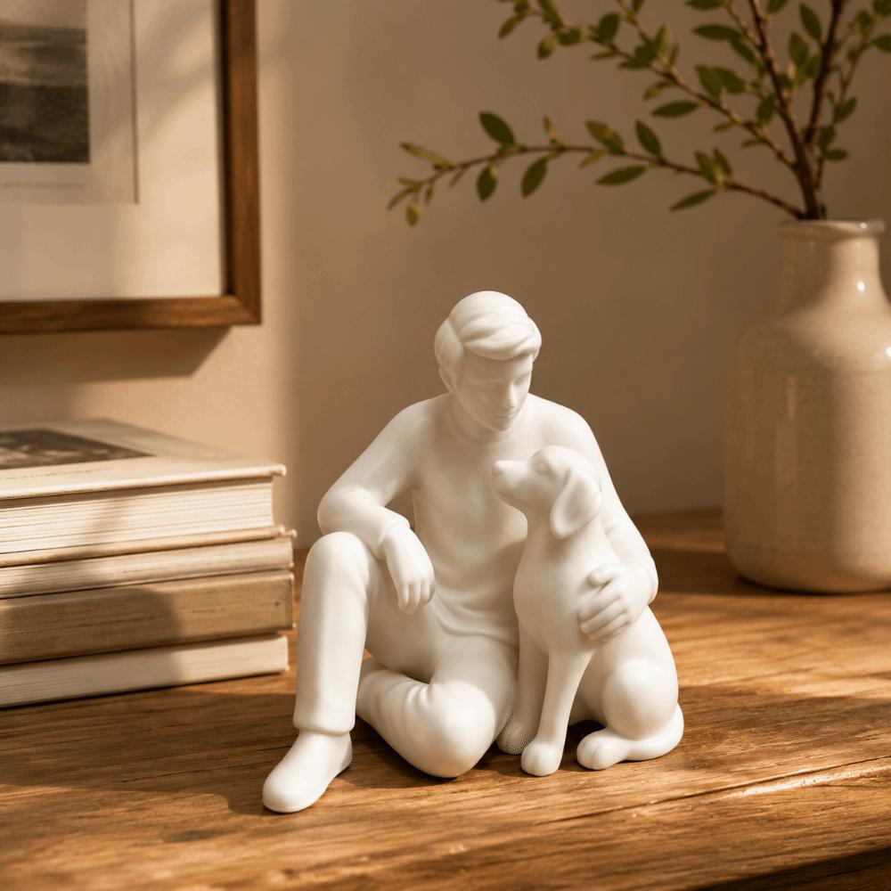 3D Printed Dog Figurine Cute Canine Statues Crafts Desktop Use Boy And Dog Statues Home Decoration