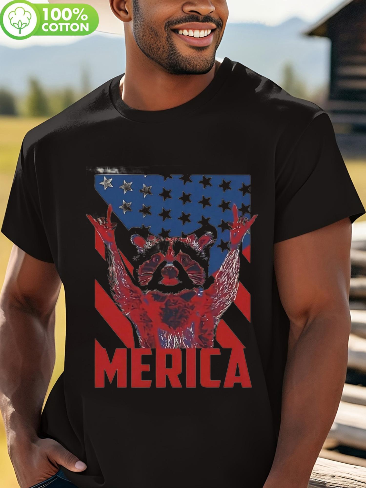 Patriotic Raccoon American Flag T-shirt - Soft S