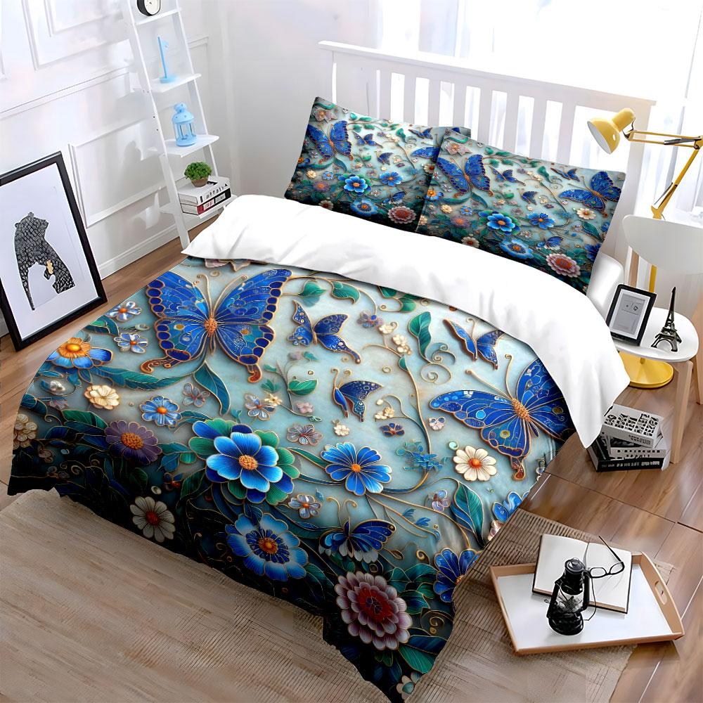 "Butterfly Floral Pattern Decoration" Soft Skin-Friendly Bedding Set Includes 1 Duvet Cover And 2 Pillowcase Gift