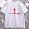 Women Graphic T-Shirt Christian Cross Heartbeat Tshirt Religious Faith Short Sleeve Soft Breathable T Shirt Unisex Clothes Tops