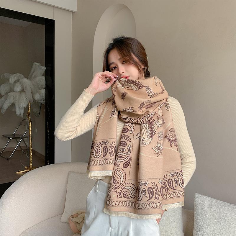 New Imitation Cashmere Scarf for Women Ethnic Style Cashew Flower Thickened Scarf  Widened Warm Shawl