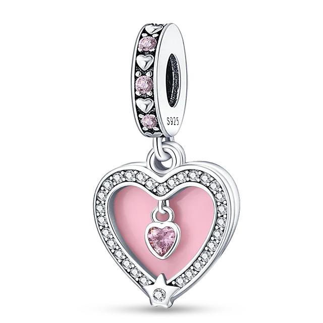 Pink Charm 100 %925 Sterling Silver Love Heart Cute Animals Koala Charms Bracelet Diy Jewelry Making