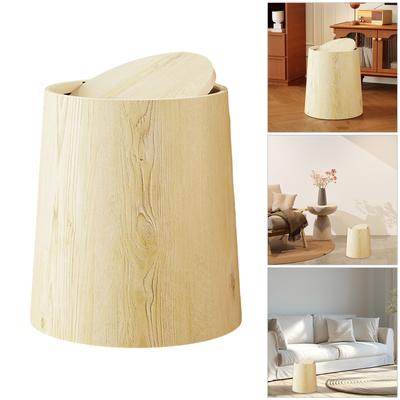 Antique Wood Grain Trash Can With Odor Proof Lid And Easy Clean Design Garbage Bin For Home Kitchen Office Use