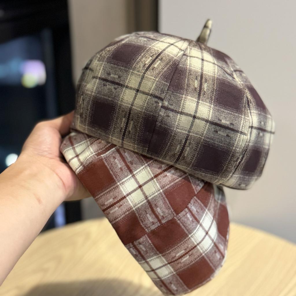 Spring and Autumn Xiaoxiangfeng Fashion Plaid Beret New British Retro Painter Hat Elegant Temperament Octagonal Hat Women