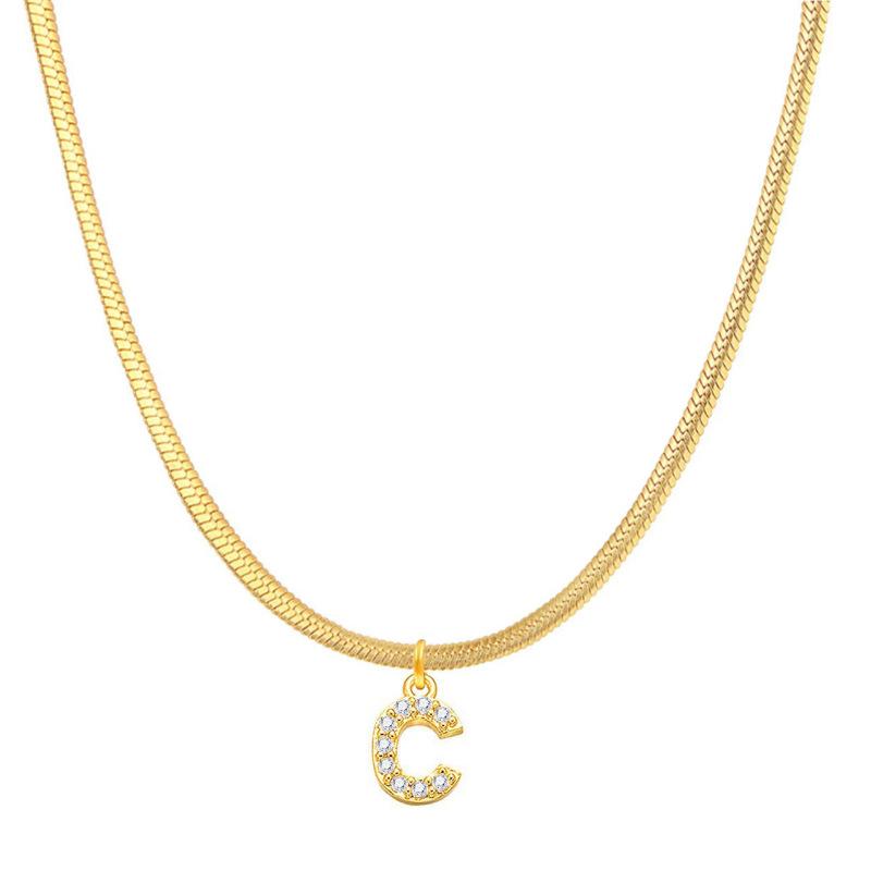 Letter Pendant Necklace in Wind Snake Bone Clavicle Chain Titanium Steel Necklace Zircon Pendant Necklace