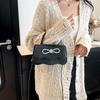 PU Leather Alligator Pattern Small Square Handbag Bow Design Women's Solid Color Fashion Shoulder Crossbody Bag AVE